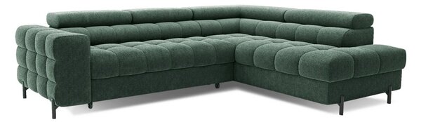 Divano angolare verde allungabile/con contenitore (con penisola a destra/a L) con rivestimento in bouclé Ferucce – ELTAP