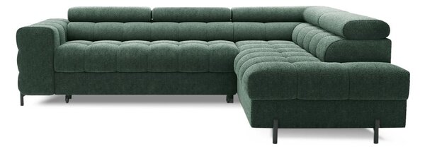 Divano angolare verde allungabile/con contenitore (con penisola a destra/a L) con rivestimento in bouclé Ferucce – ELTAP