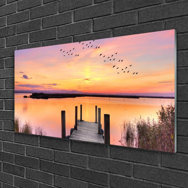 Quadro in vetro Molo Lago del Tramonto 100x50 cm 2 appendini