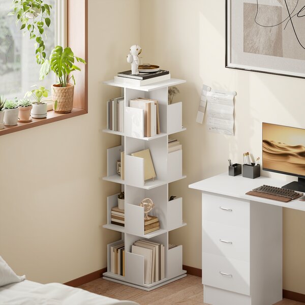 HOMCOM Libreria girevole a 4 livelli, scaffale con 16 scomparti, 39 x 39 x 128,3 cm, bianco | Aosom Italy