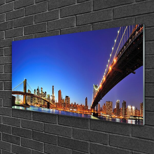 Quadro in vetro Architettura della città del ponte 100x50 cm 2 appendini