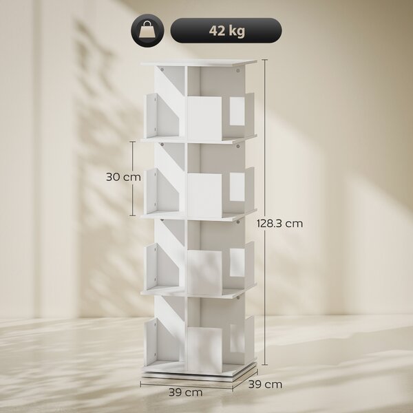 HOMCOM Libreria girevole a 4 livelli, scaffale con 16 scomparti, 39 x 39 x 128,3 cm, bianco | Aosom Italy