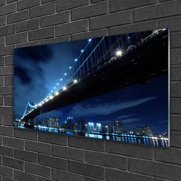 Quadro vetro Architettura della città del ponte 100x50 cm 2 appendini