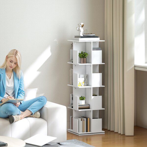 HOMCOM Libreria girevole a 4 livelli, scaffale con 16 scomparti, 39 x 39 x 128,3 cm, bianco | Aosom Italy