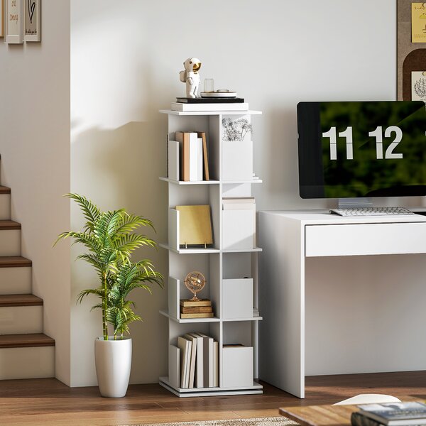 HOMCOM Libreria girevole a 4 livelli, scaffale con 16 scomparti, 39 x 39 x 128,3 cm, bianco | Aosom Italy