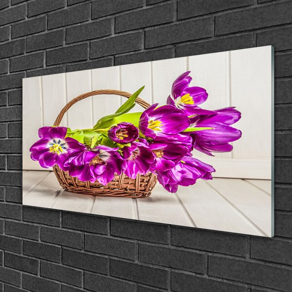 Quadro su vetro Fiori in un cesto 100x50 cm 2 appendini