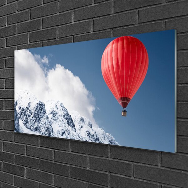 Quadro in vetro Mongolfiera Cime di montagna Inverno 100x50 cm 2 appendini