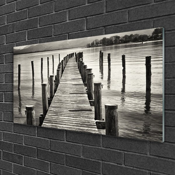 Quadro in vetro Architettura del ponte sul mare 100x50 cm 2 appendini