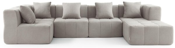 MILYSOFA SOFABULOUS: divano angolare modulare a 5 posti con chaise longue, raffinato tessuto a ricami, beige pietra