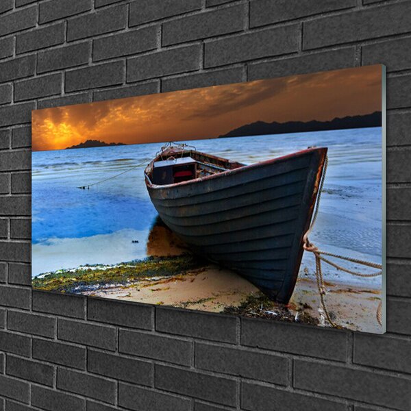 Quadro in vetro Barca Mare Costa Spiaggia 100x50 cm 2 appendini