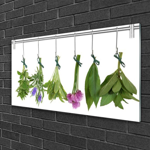 Quadro in vetro Erbe Foglie secche Fiori 100x50 cm 2 appendini