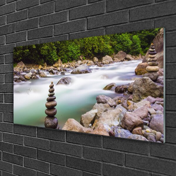 Quadro in vetro Foresta Brook River Mountains 100x50 cm 2 appendini