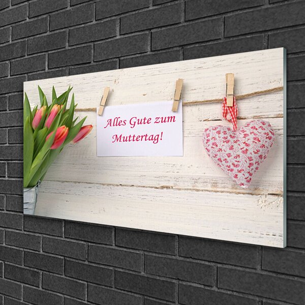 Quadro di vetro Tulipani Cuore Arte 100x50 cm 2 appendini
