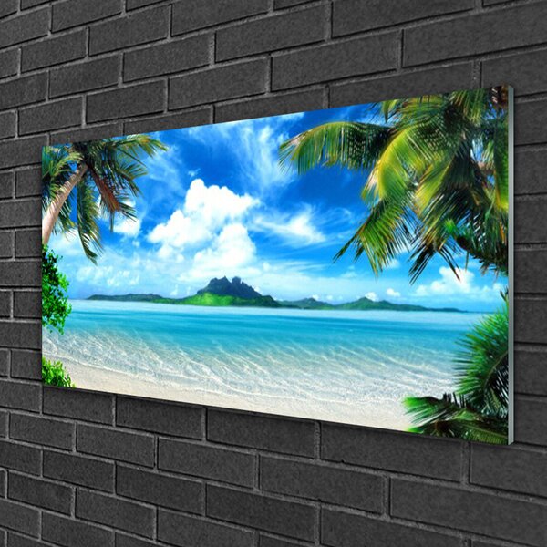 Quadro vetro Palme Mare Isola tropicale 100x50 cm 2 appendini