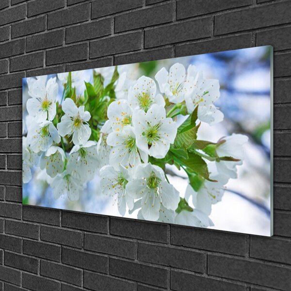 Quadro in vetro Fiori Albero Foglie Natura 100x50 cm 2 appendini