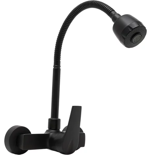 Rubinetto – Miscelatore da cucina e bagno da montare a parete – Bocchetta girevole a 360° – Modello semplice – Nero