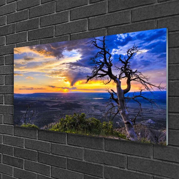 Quadro in vetro Albero del tramonto 100x50 cm 2 appendini