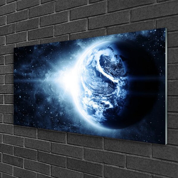 Quadro in vetro Terra Cosmo Pianeta 100x50 cm 2 appendini