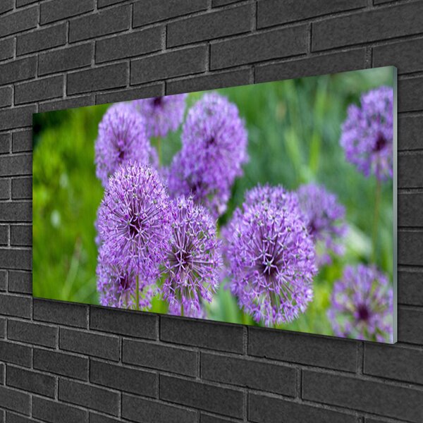 Quadro su vetro Prato di fiori viola 100x50 cm 2 appendini