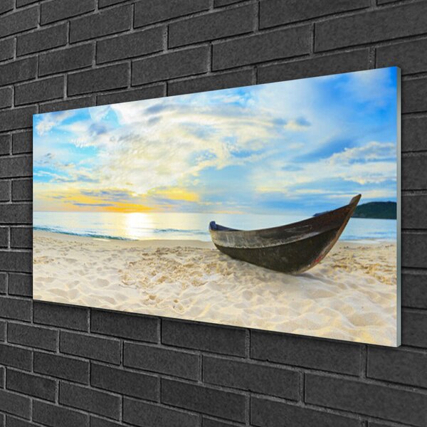 Quadro vetro Barca Spiaggia Mare 100x50 cm 2 appendini