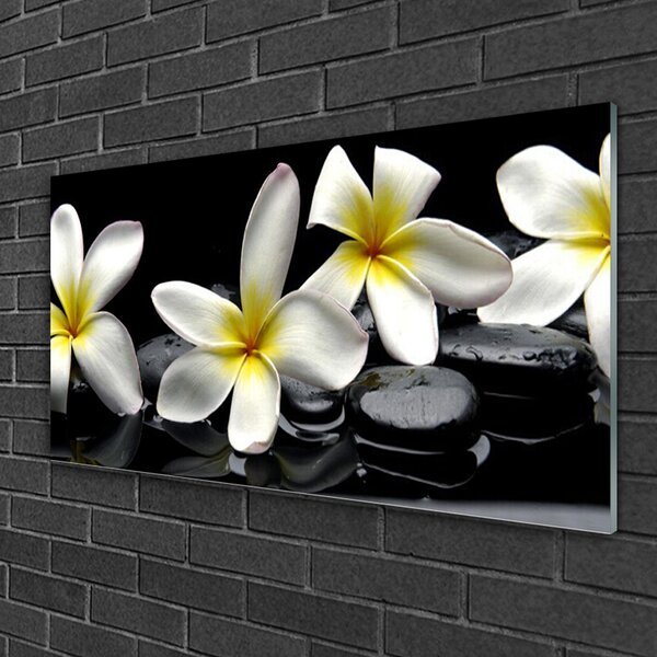 Quadro in vetro Bellissimo fiore di plumeria 100x50 cm 2 appendini