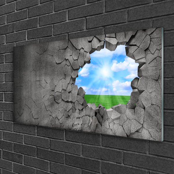 Quadro su vetro Muro incrinato 100x50 cm 2 appendini