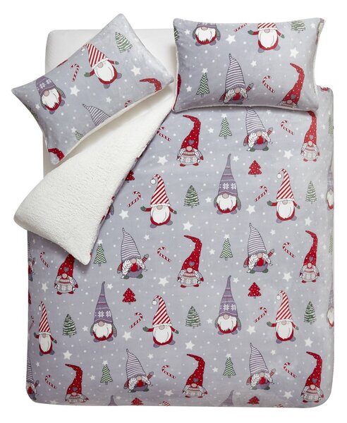 Set copripiumino e federa grigio in micropile per letto matrimoniale e per letto esteso 230x220 cm Festive Gnomes – Catherine Lansfield