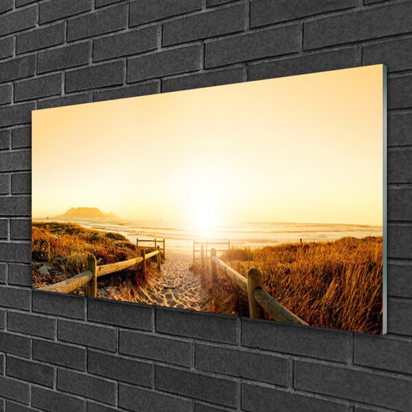 Quadro su vetro Sentiero Spiaggia Mare 100x50 cm 2 appendini