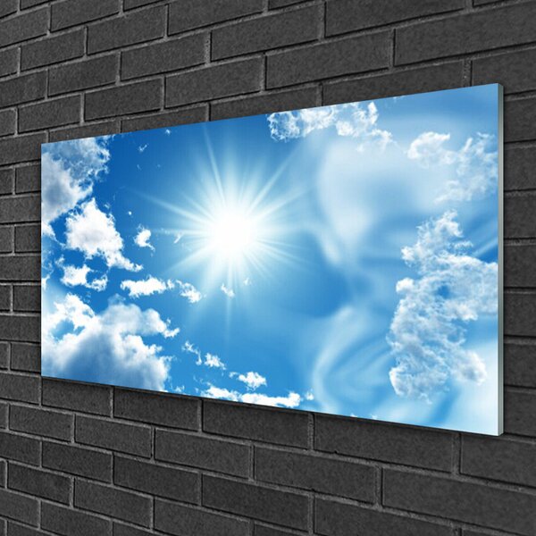 Quadro di vetro Sole Nuvole Cielo Blu 100x50 cm 2 appendini
