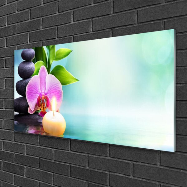 Quadro su vetro Orchidea Acqua Natura 100x50 cm 2 appendini