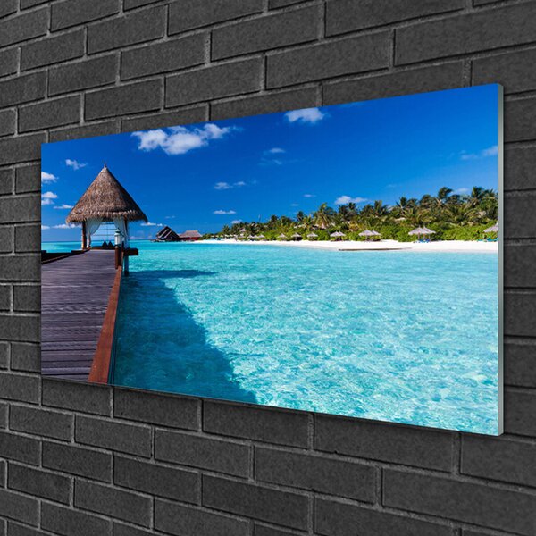 Quadro di vetro Ponte dell'architettura del mare 100x50 cm 2 appendini