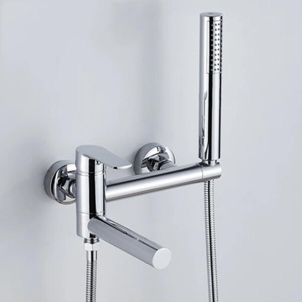 Miscelatore per vasca da bagno a cascata - Rubinetto per vasca da bagno da montare a parete - Miscelatore monocomando - Acqua calda e fredda - Corpo in ottone con cartuccia in Vetroceramica - Finitura cromata