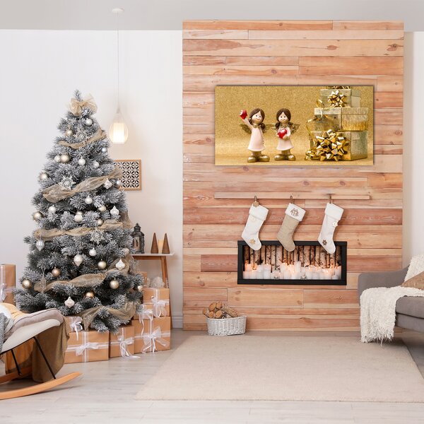 Quadro su vetro Regali di Natale, angeli, ornamenti 100x50 cm 2 appendini