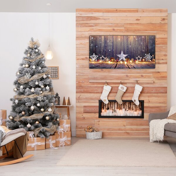 Quadro di vetro Ornamenti di stelle di Natale con luce di Natale 100x50 cm 2 appendini