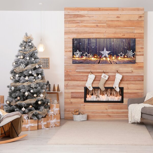 Quadro di vetro Ornamenti di stelle di Natale con luce di Natale 100x50 cm 2 appendini