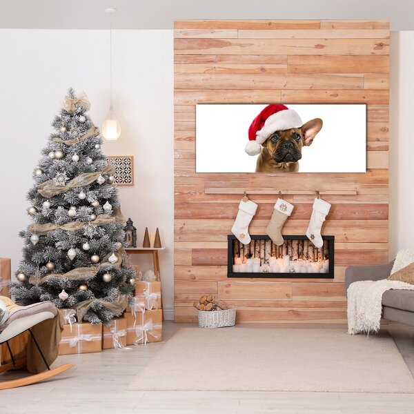 Quadro in vetro Bulldog cane di Natale 100x50 cm 2 appendini