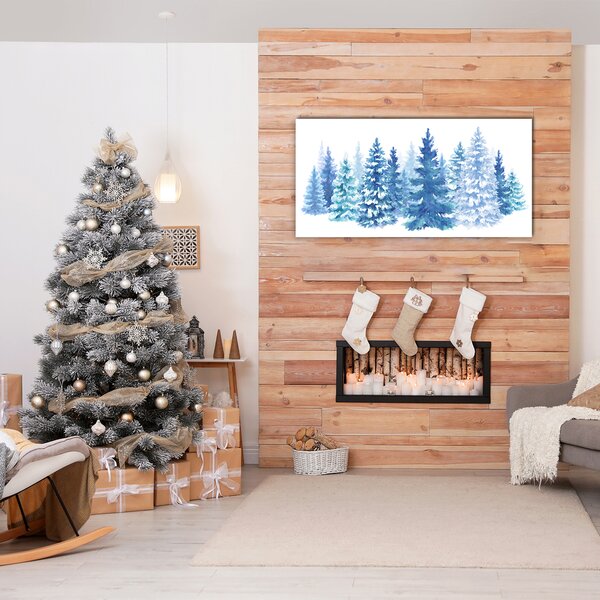Quadro in vetro Alberi di Natale Neve Inverno 100x50 cm 2 appendini