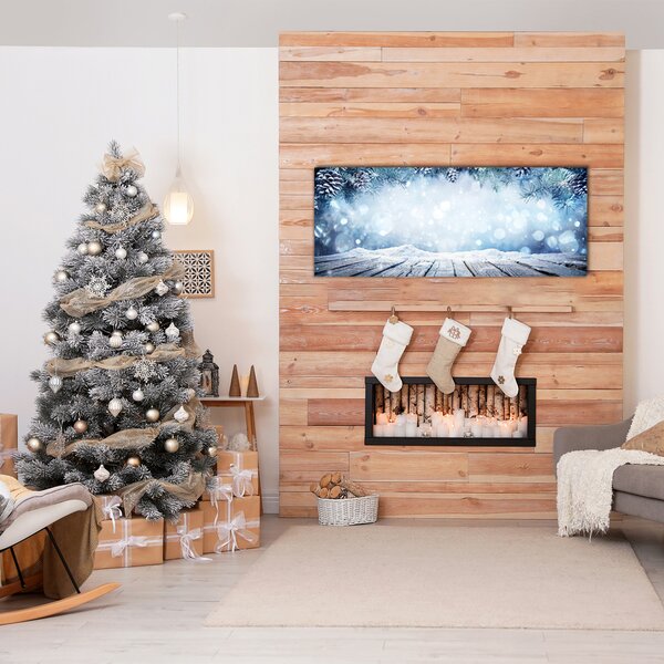 Quadro vetro Inverno Neve Albero di Natale 100x50 cm 2 appendini