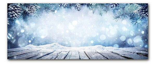 Quadro vetro Inverno Neve Albero di Natale 100x50 cm 2 appendini