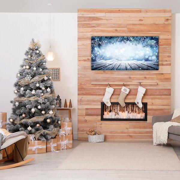 Quadro vetro Inverno Neve Albero di Natale 100x50 cm 2 appendini