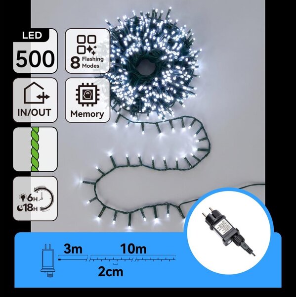 Aigostar - LED Catena luminosa natalizia per esterni 500xLED/8 funzioni 13m IP44 bianco freddo