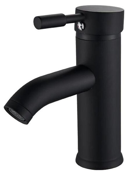 Miscelatore monocomando quadrato per lavabo da bagno - Acqua calda e fredda - Montaggio su piano con un foro - Corpo in acciaio inossidabile - Finitura nera opaca