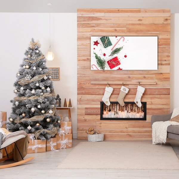 Quadro vetro Regalo Dolci Palle di Natale 100x50 cm 2 appendini