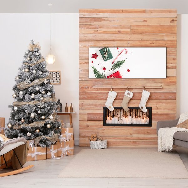 Quadro vetro Regalo Dolci Palle di Natale 100x50 cm 2 appendini