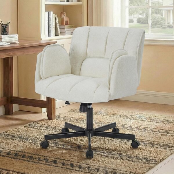 Sedia da ufficio per l'home office, sedia girevole con rotelle, sedia da ufficio girevole con braccioli pieghevoli, portata massima 150 kg, regolabile in altezza, color beige