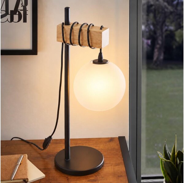 BRILAGI - Lampada da tavolo WOOD GLASS 1xE27/40W/230V marrone/nero/bianco