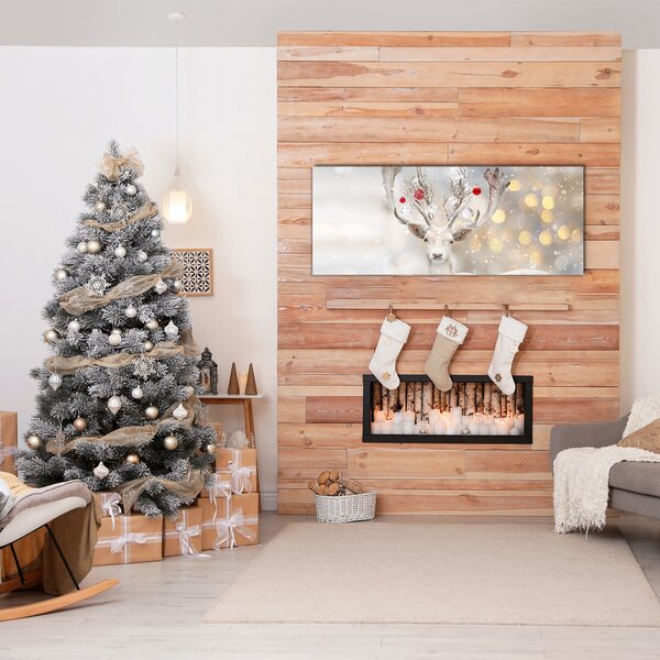 Quadro di vetro Renna bianca Palline di Natale 100x50 cm 2 appendini