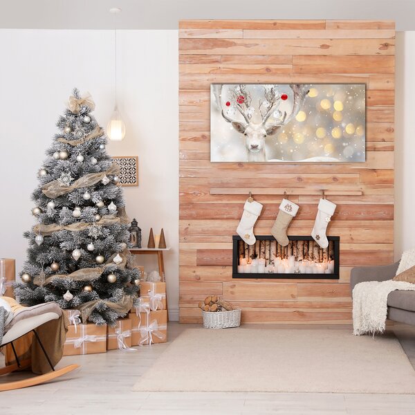 Quadro di vetro Renna bianca Palline di Natale 100x50 cm 2 appendini