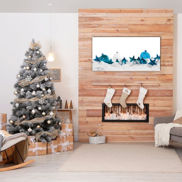 Quadro in vetro Ornamenti di Natale di Natale Ornamenti di neve 100x50 cm 2 appendini