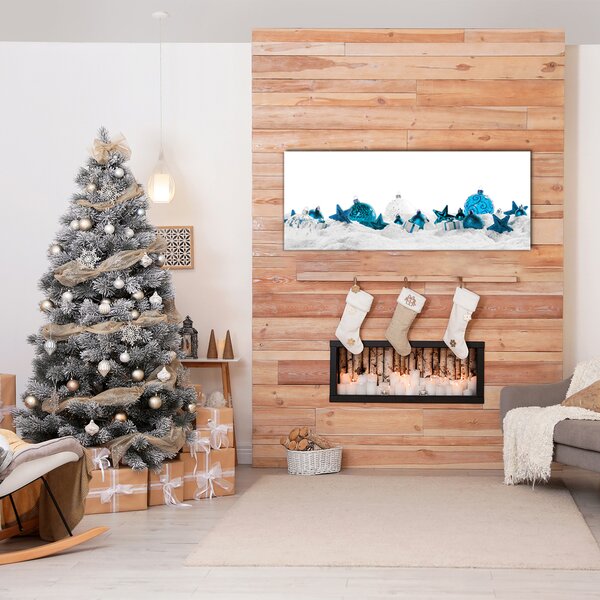 Quadro in vetro Ornamenti di Natale di Natale Ornamenti di neve 100x50 cm 2 appendini